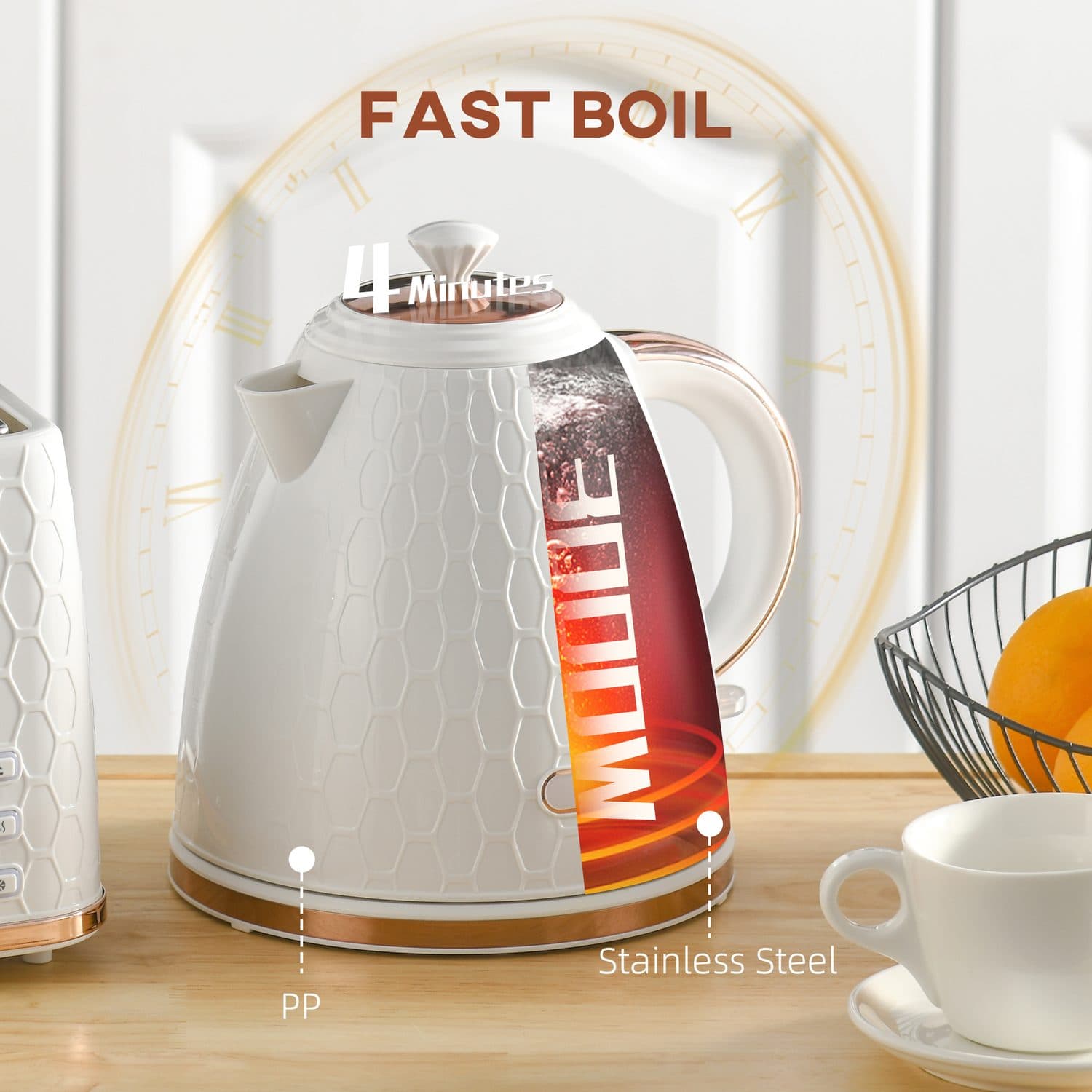 Cream Honeycomb Kettle with Rose Gold Details - image 5