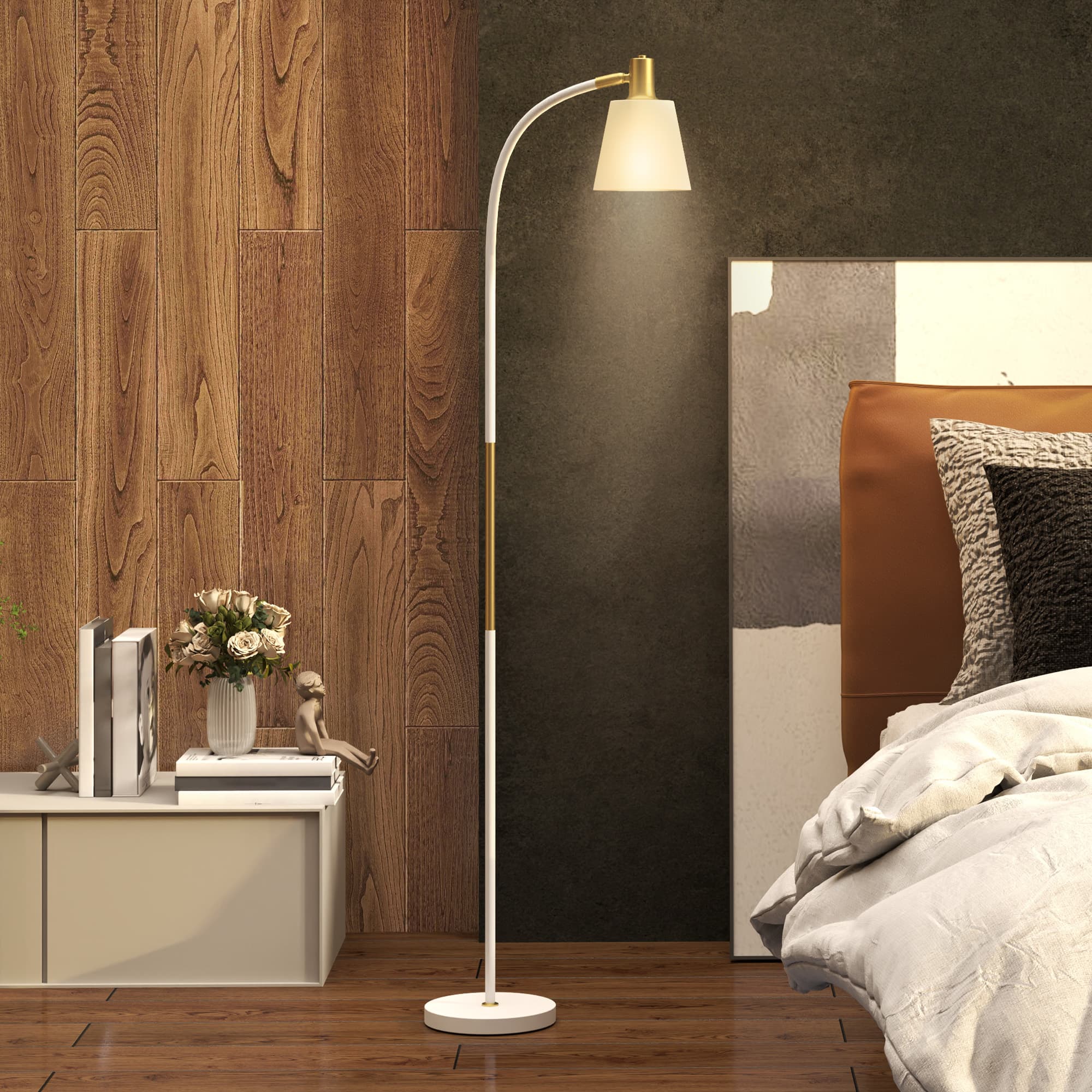 Adjustable Floor Reading Lamp in White and Gold - image 2
