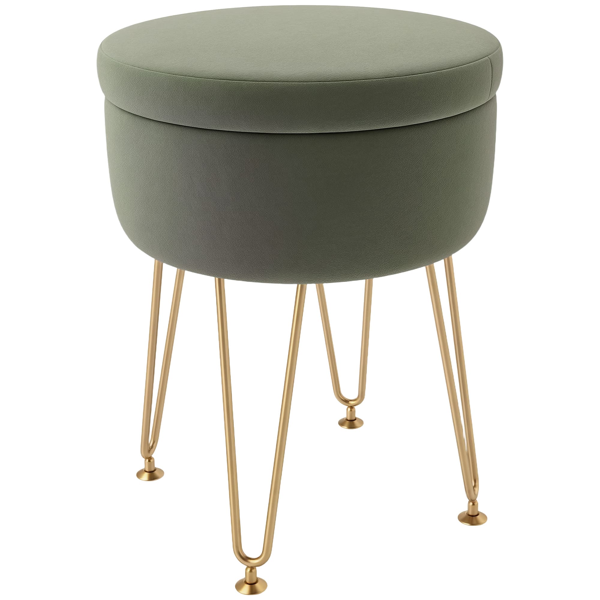 A compact storage ottoman that doubles as footstool or seat