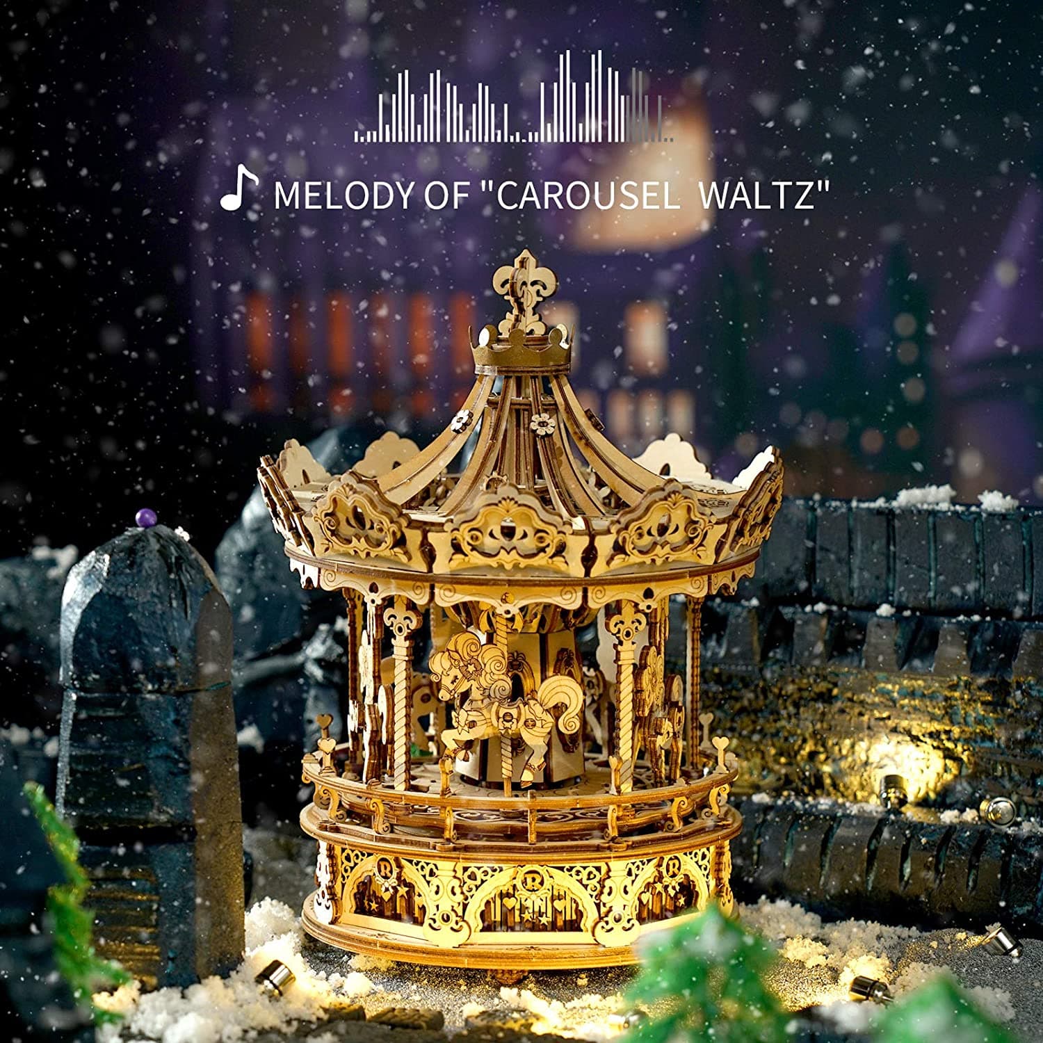 Romantic Carousel 3D Wooden Puzzle Music Box - image 5