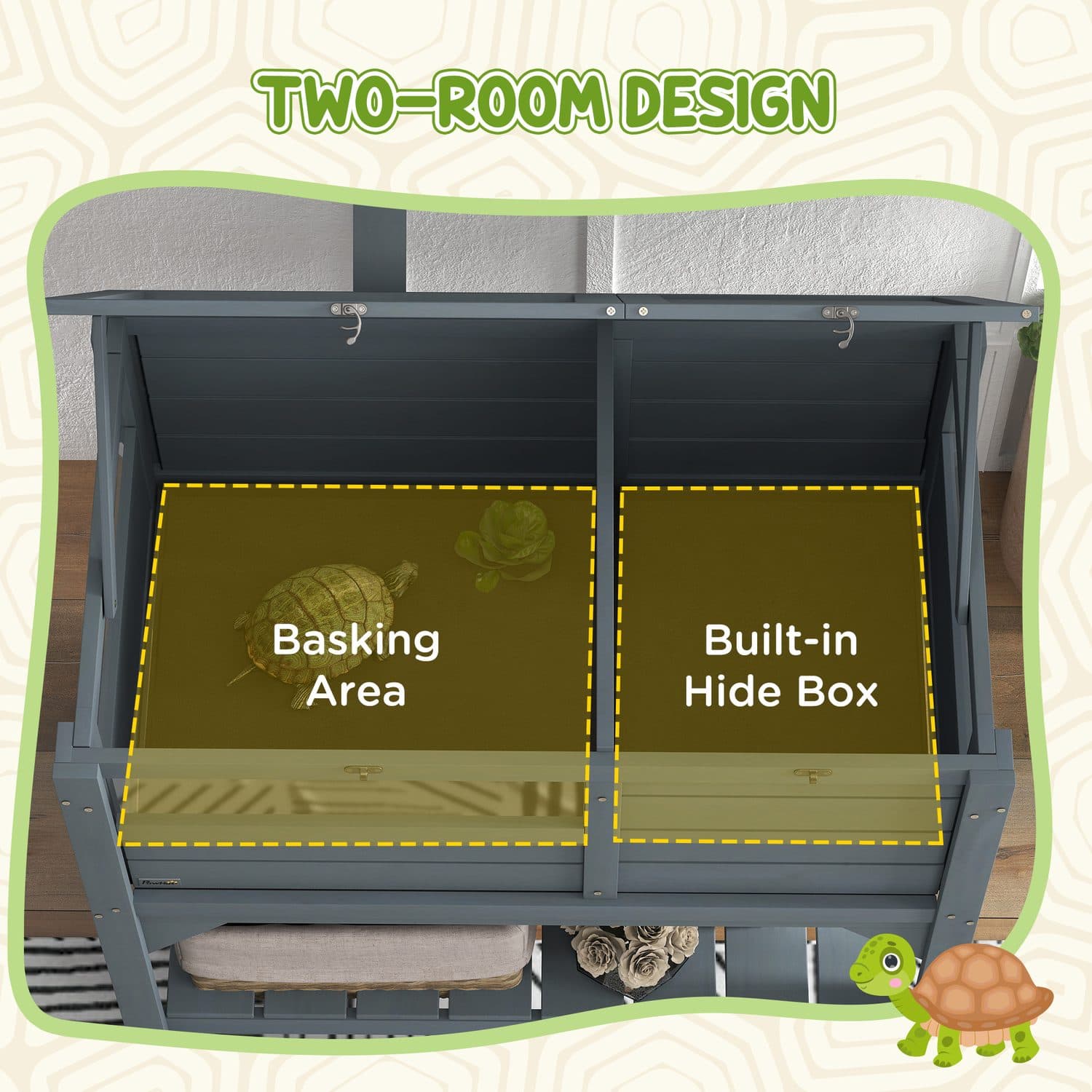 PawHut Wooden Tortoise House with Basking Area - image 1