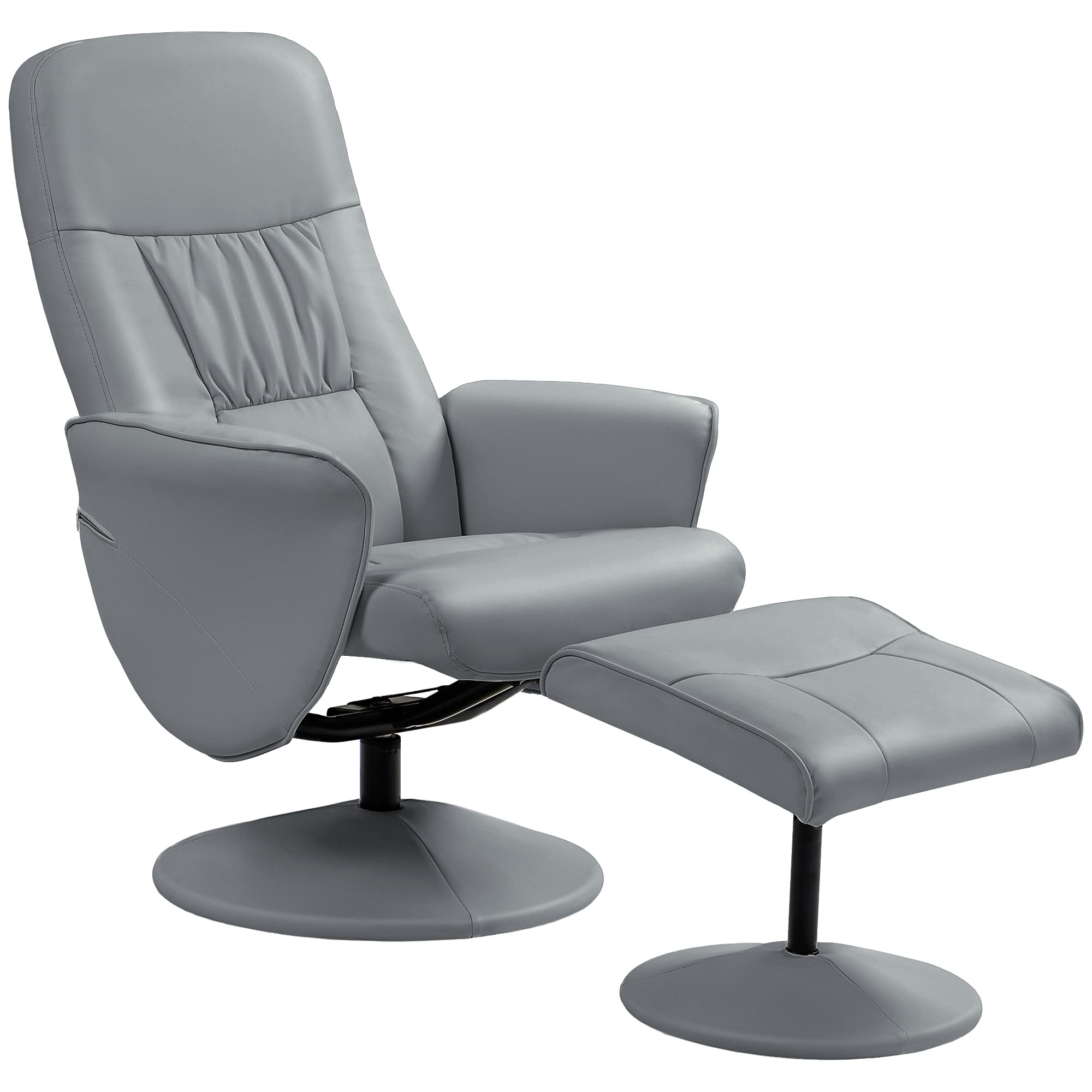 Swivel Recliner and Footstool in Light Grey Faux Leather