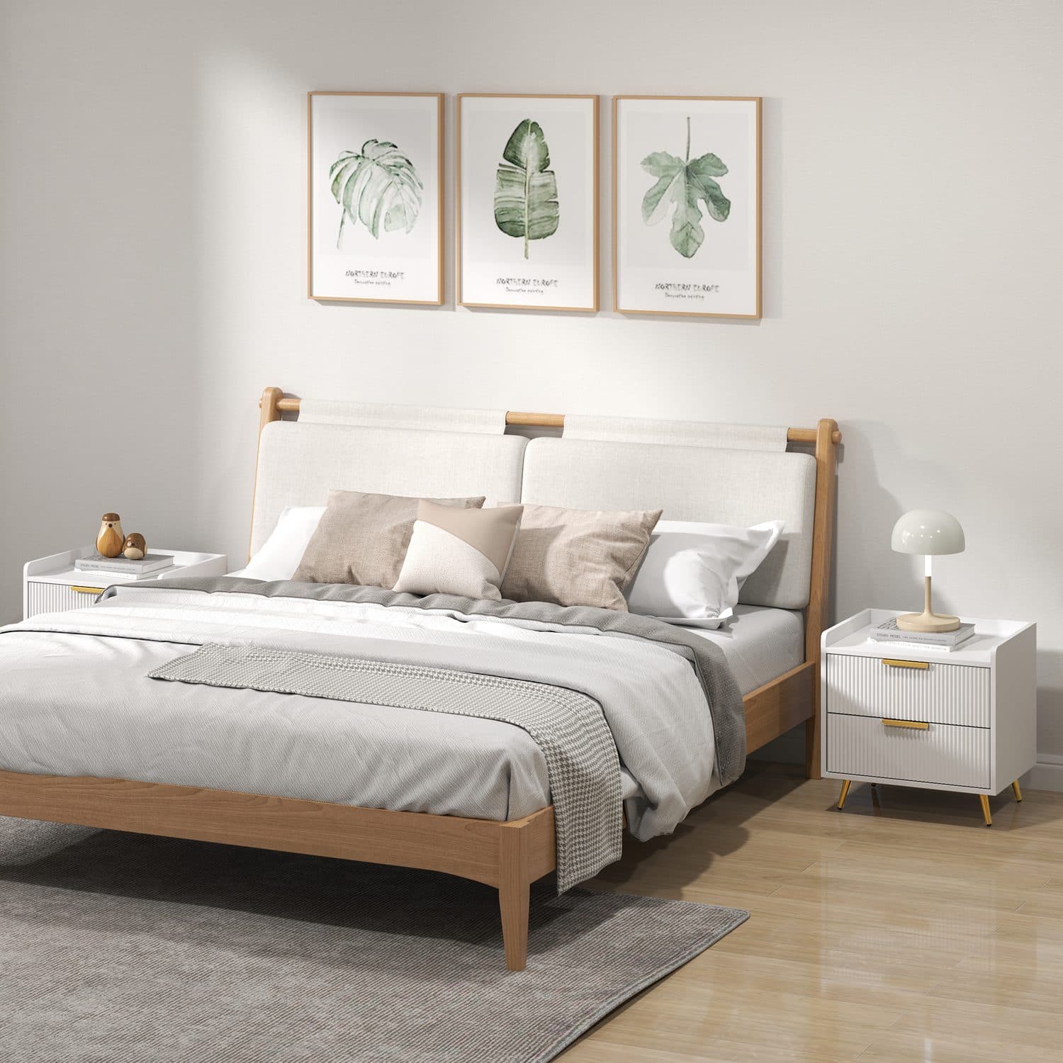 White Two-Drawer Bedside Tables with Gold Accents - image 5