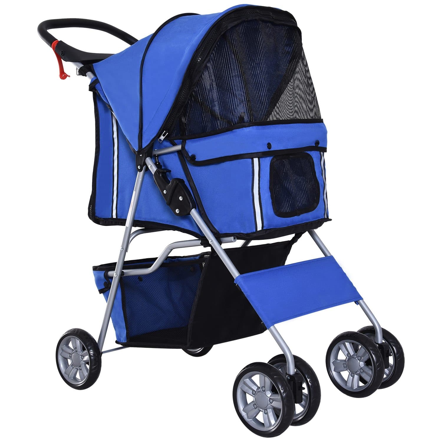Foldable Pet Stroller with Zipper Entry & Cup Holder