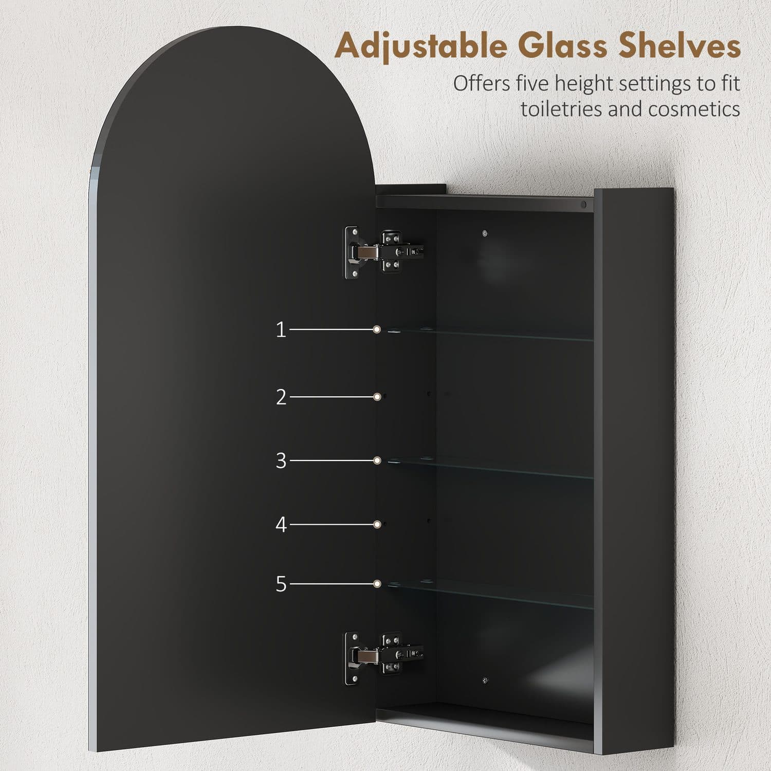 Frameless Arched Black Bathroom Mirror Cabinet - image 3