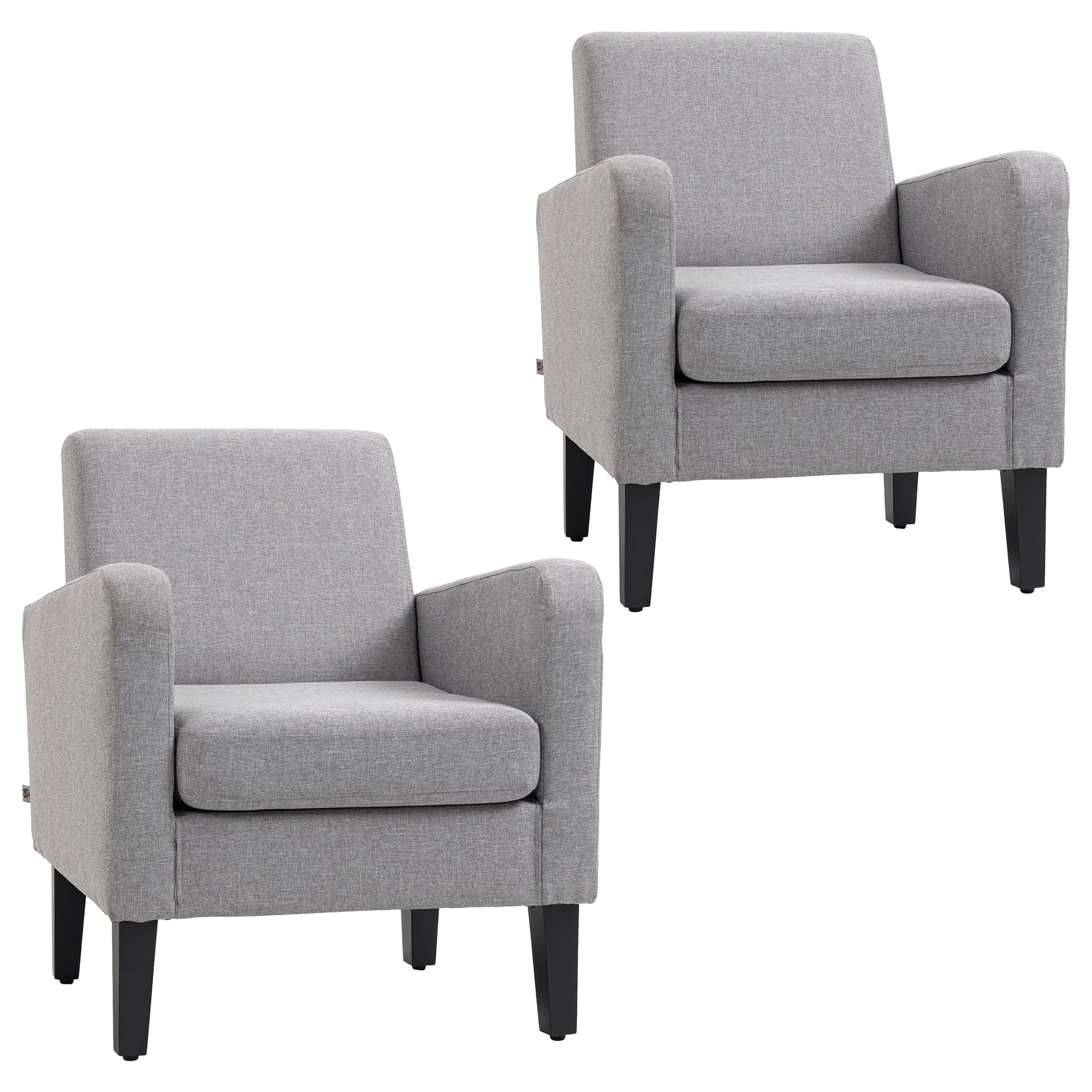 Set of 2 Modern Armchairs in Light Grey with Wood Legs