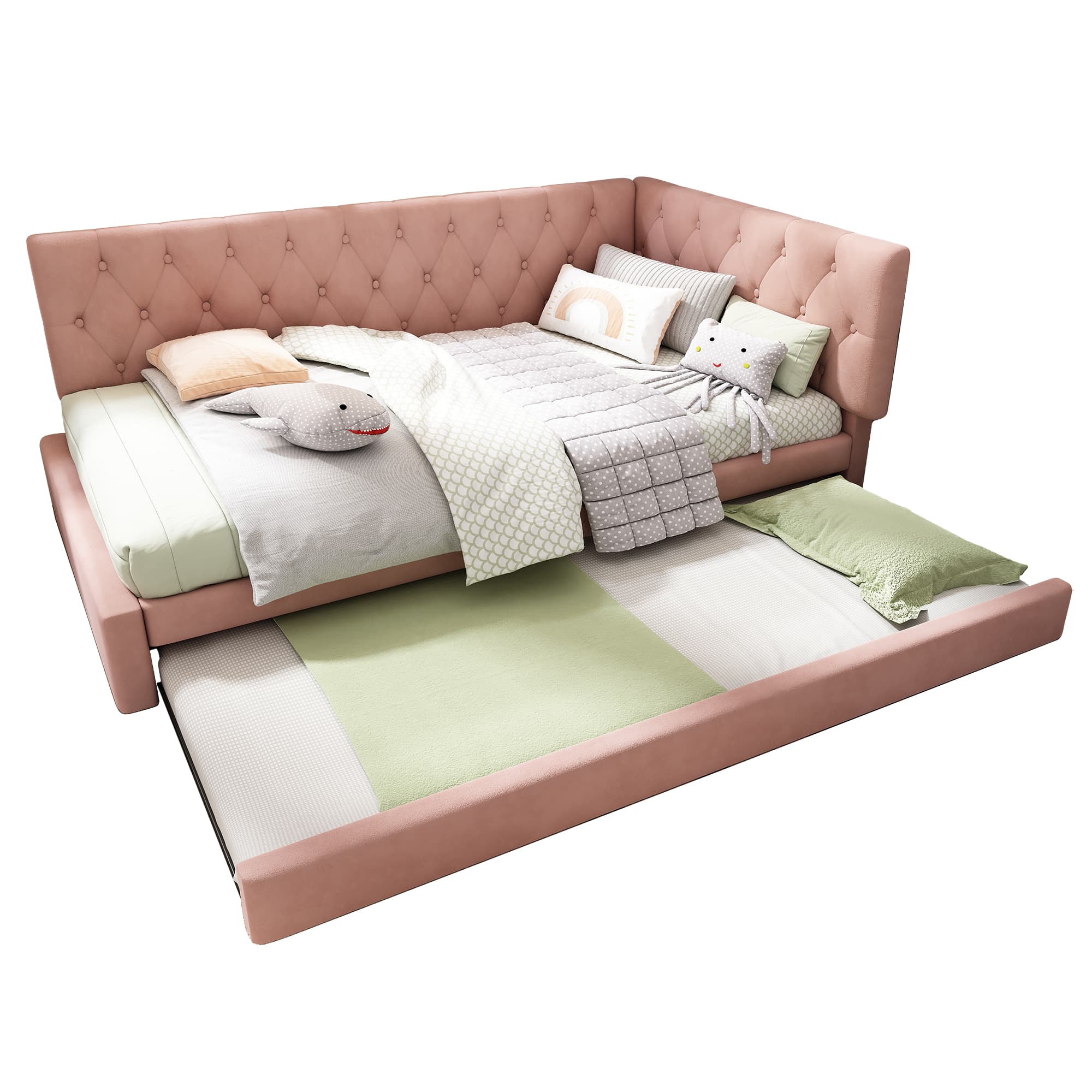 Chic Pink Velvet Daybed & Trundle - image 3