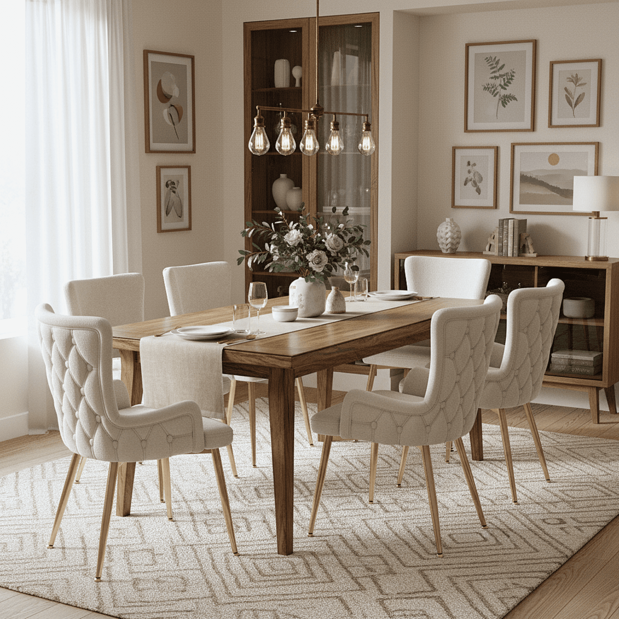 Beige Velvet Dining Chairs Set of 6