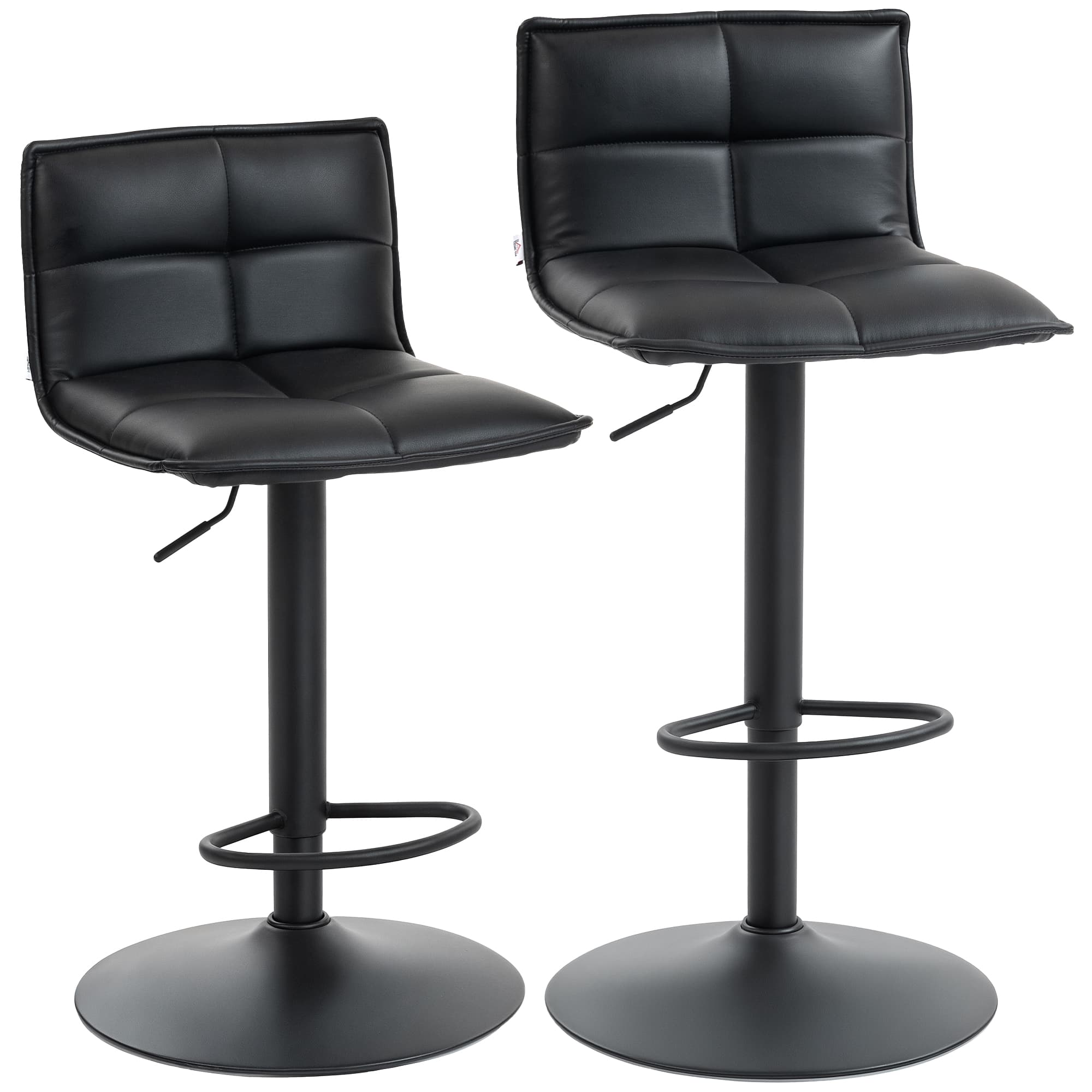 Modern Black Faux Leather Adjustable Bar Stools (Set of Two)