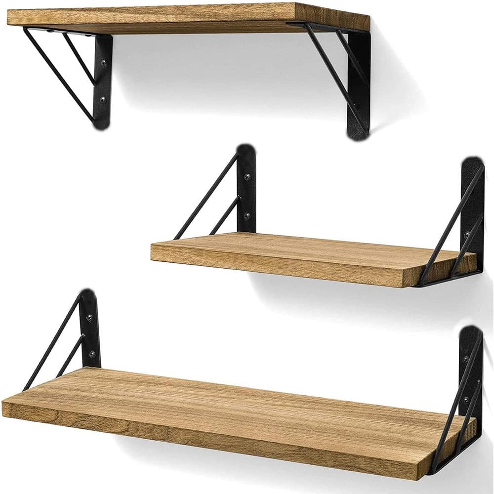 Three Rustic Floating Shelves in Warm Brown for Living Rooms and Bedrooms - Default