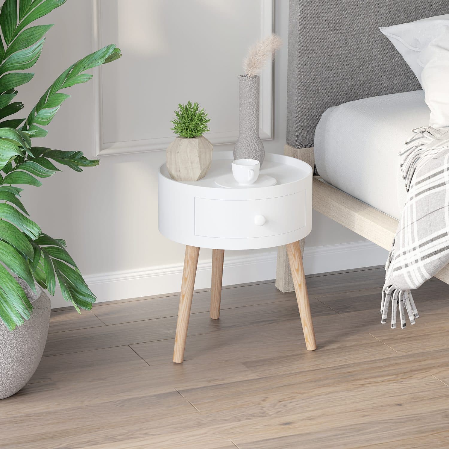 White Round Side Table with Handy Hidden Storage - image 1