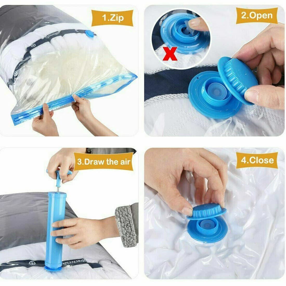 Set of 12 Vacuum Storage Bags in Four Sizes, Hand Pump Included - image 5