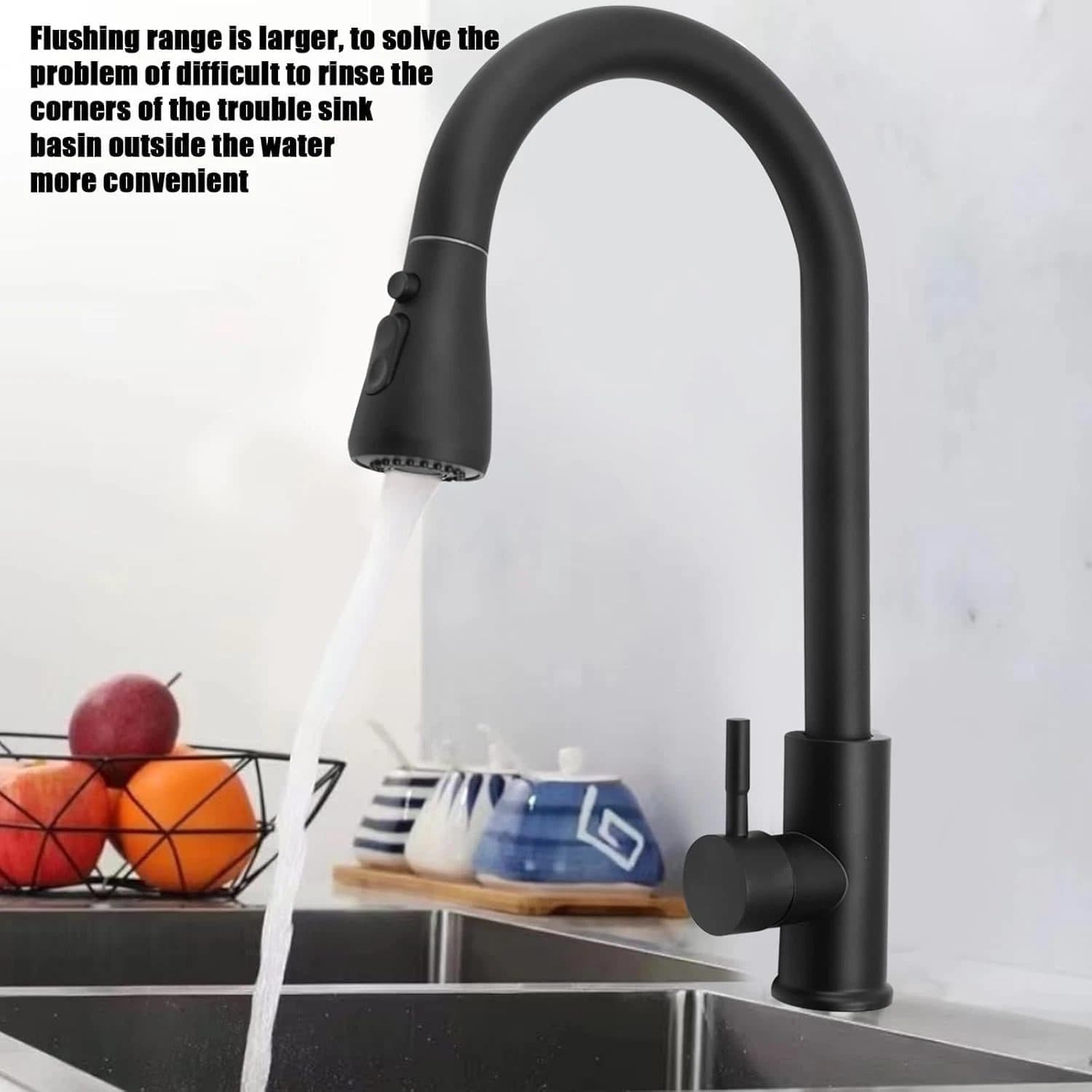 Modern Pull Out Kitchen Tap with 360 Degree Spout - Black