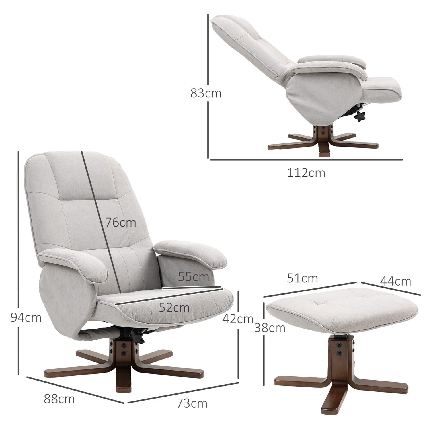 Light Grey Swivel Recliner with Footstool and Wooden Base - image 4
