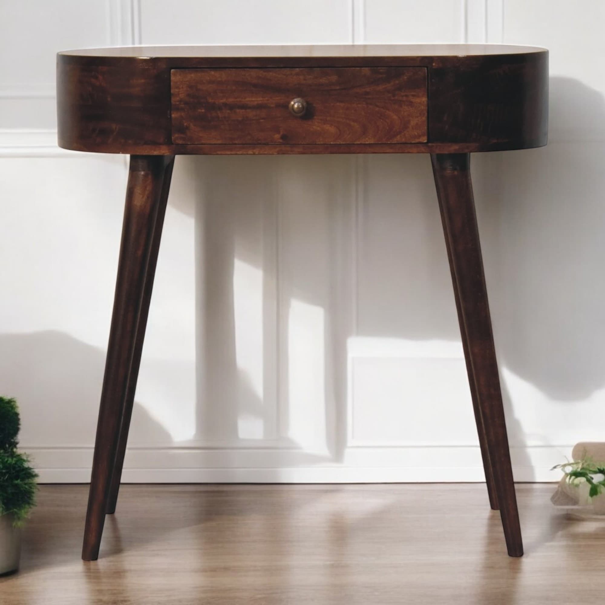 Walnut Console Table with Rounded Edges - Brown