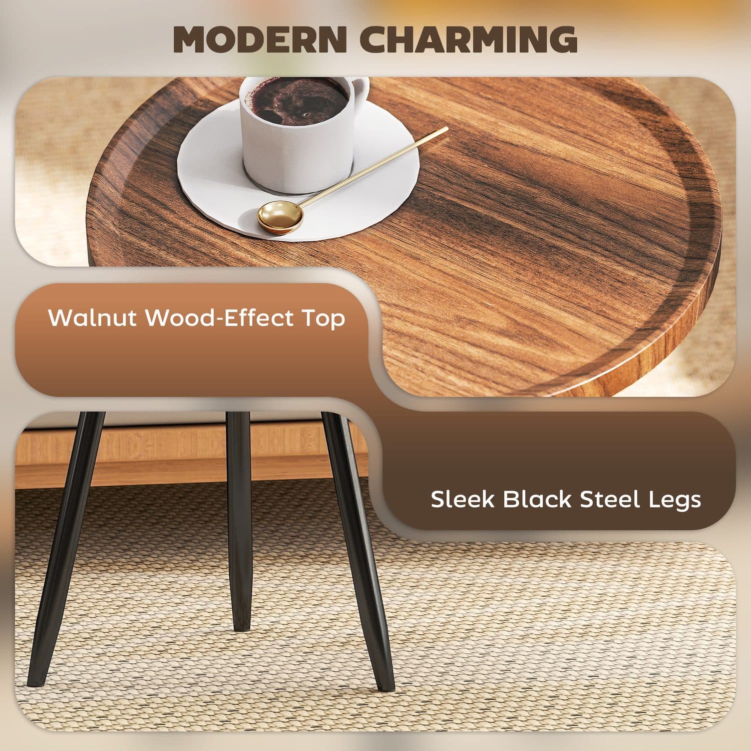 Compact Round Coffee Table with Raised Tray Top - image 5