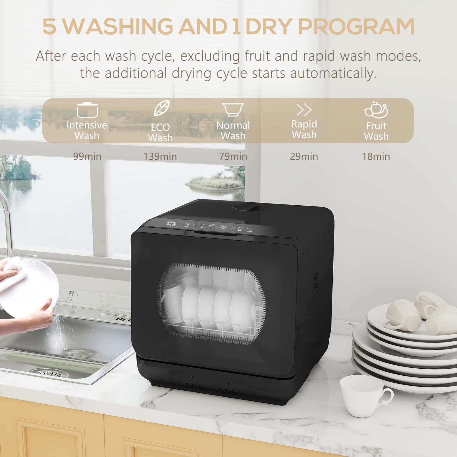 Compact Black Tabletop Dishwasher with 6L Tank - image 5
