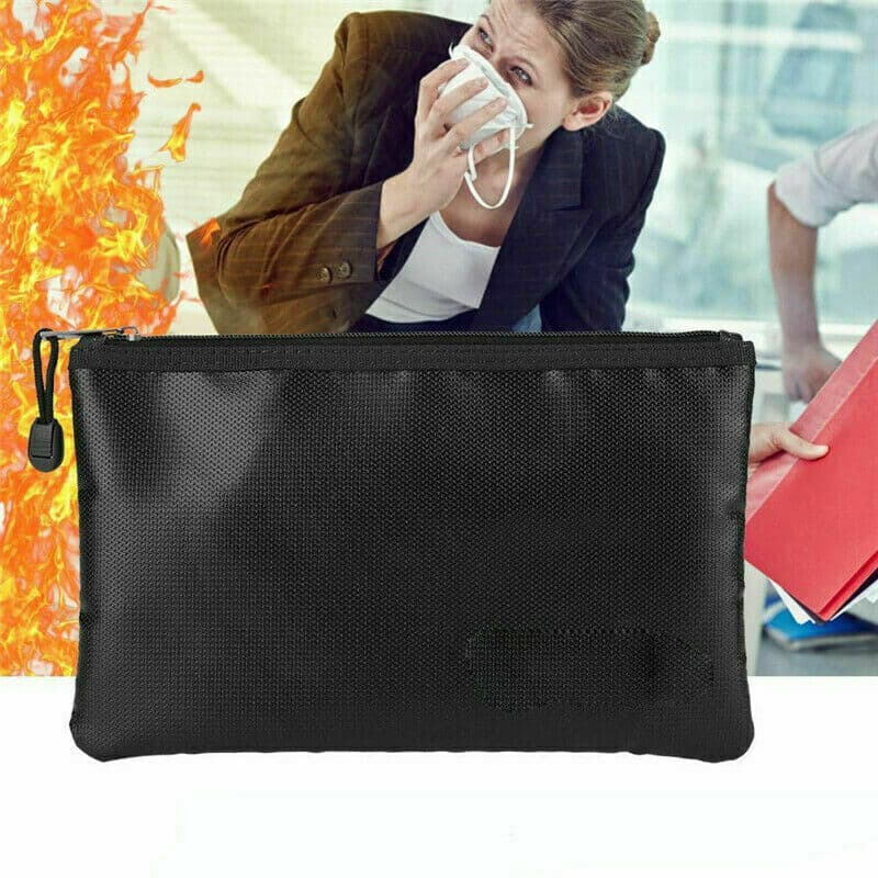 Black Fireproof Pouch for Documents, Cash and Valuables - 34x24x3.5cm