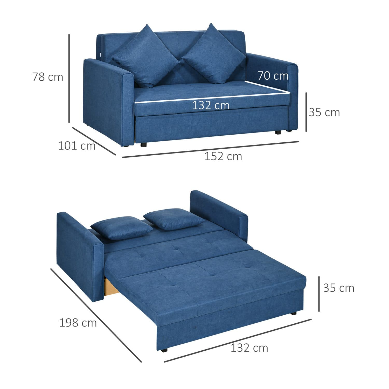 Deep Blue 2 Seater Sofa Bed - image 2