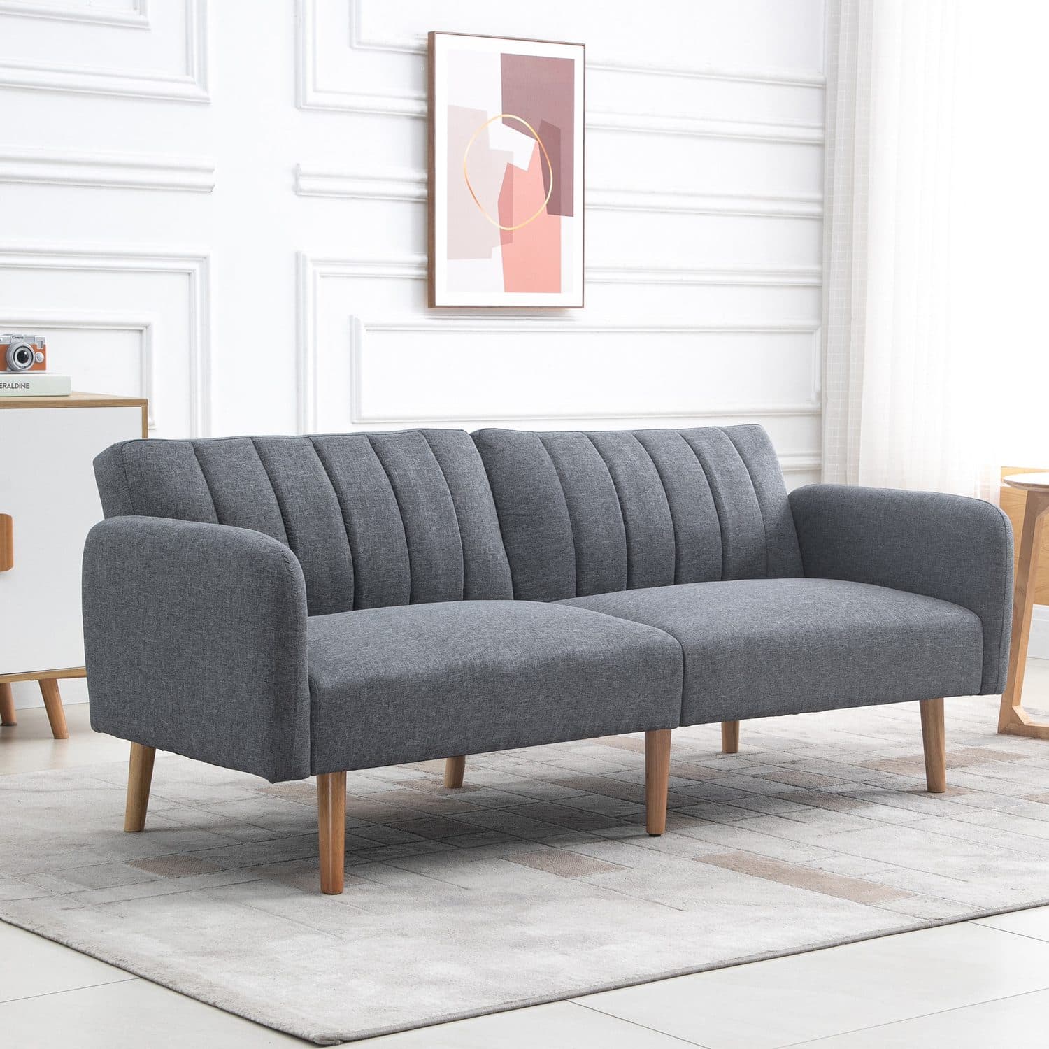Grey Linen Click Clack Sofa Bed - image 2