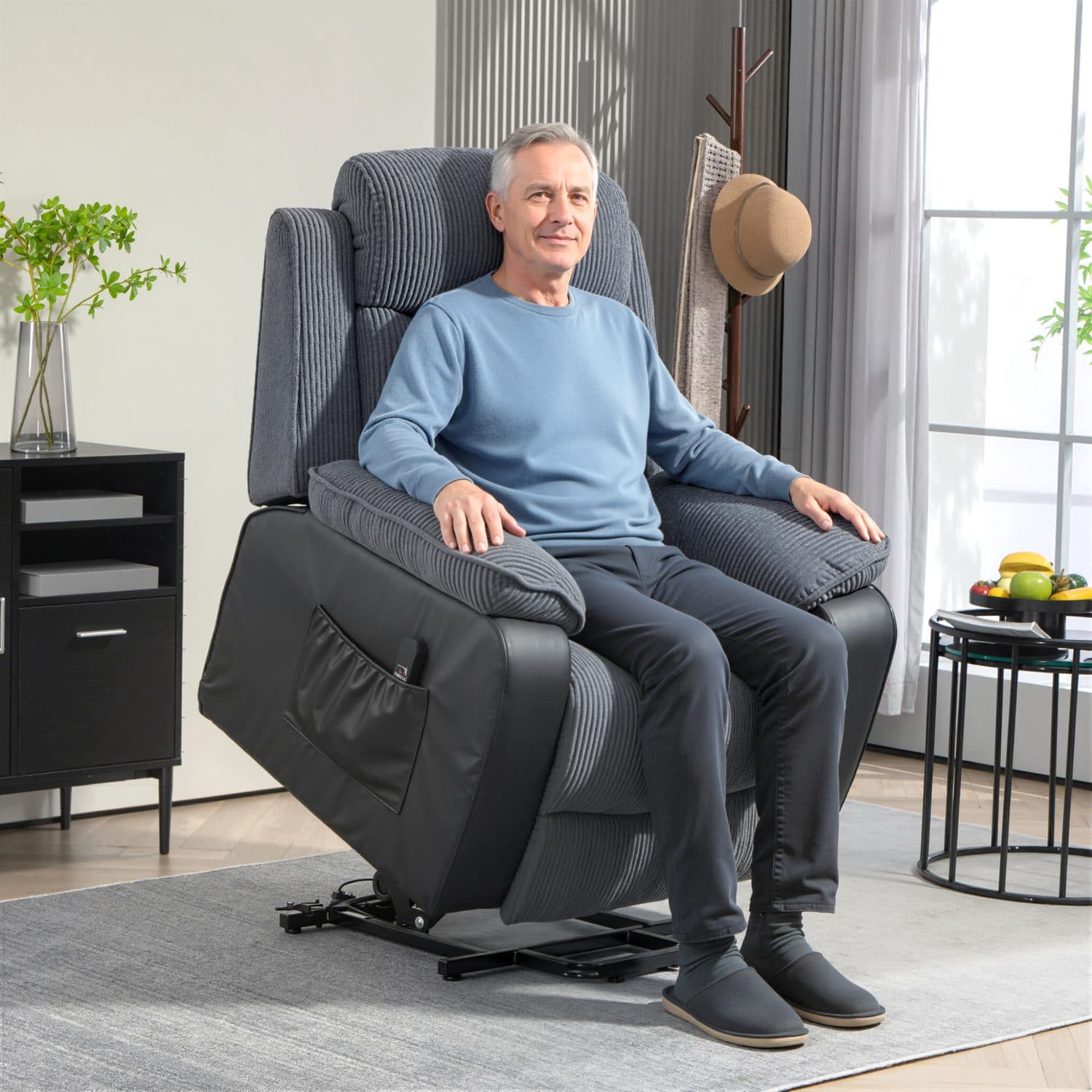 Dark Grey Corduroy Electric Lift Recliner Chair - image 3