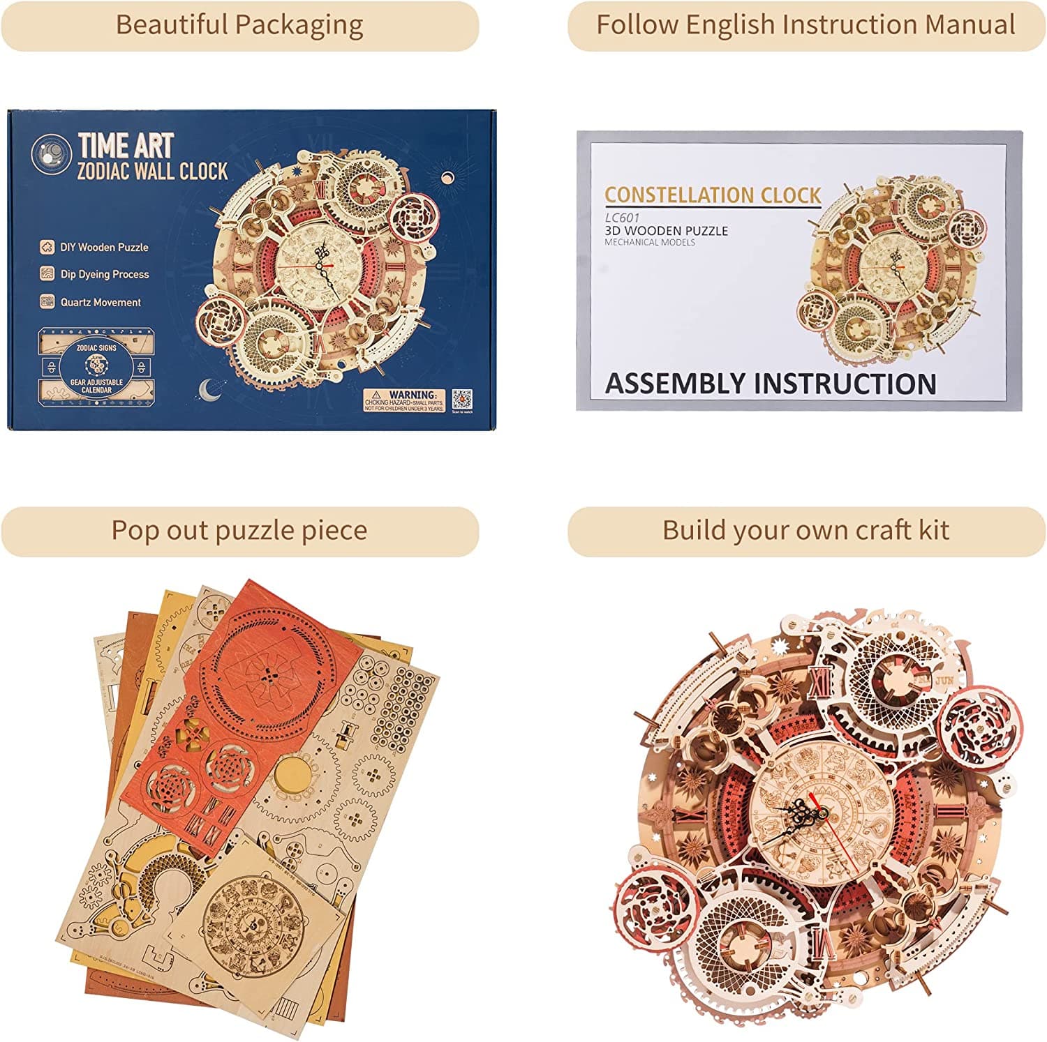 DIY Kit: Wooden Zodiac Wall Clock 3D Puzzle - image 4