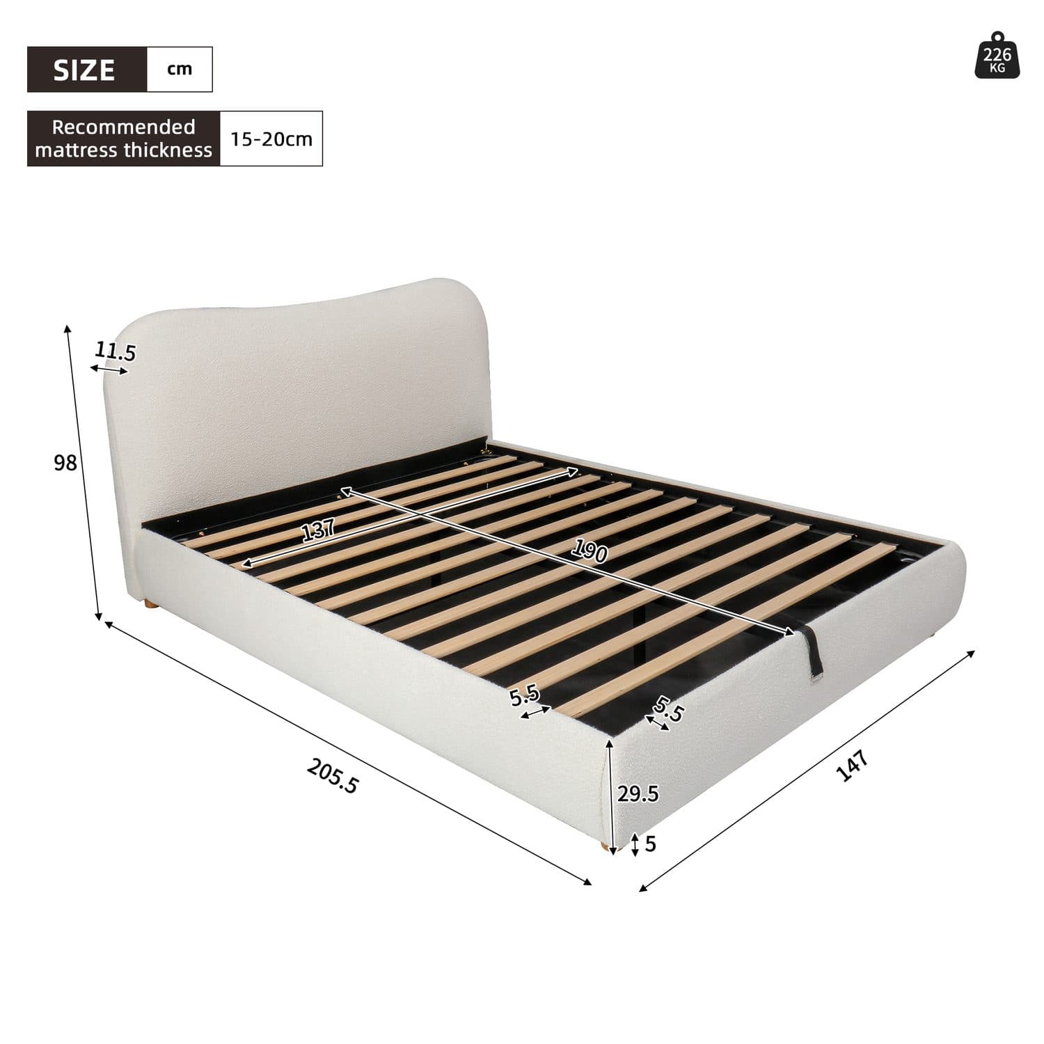 Warm White Boucle Ottoman Bed - image 1
