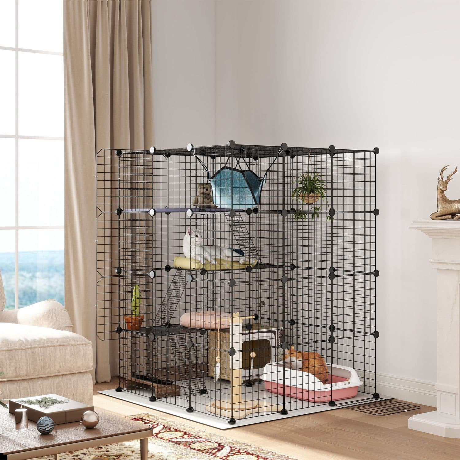 Four-Tier DIY Cat Cage with Hammock and Ramps