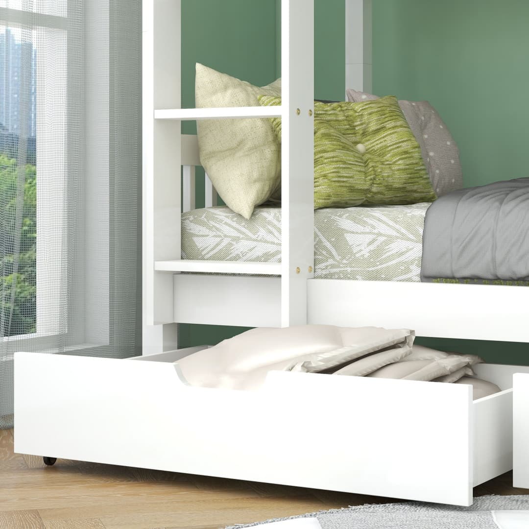 White Solid Pine Kids Bunk Bed with Storage Drawer & Shelf - image 5
