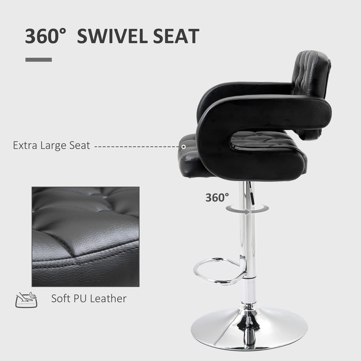 Black Adjustable Swivel Bar Stool with Armrests - image 1