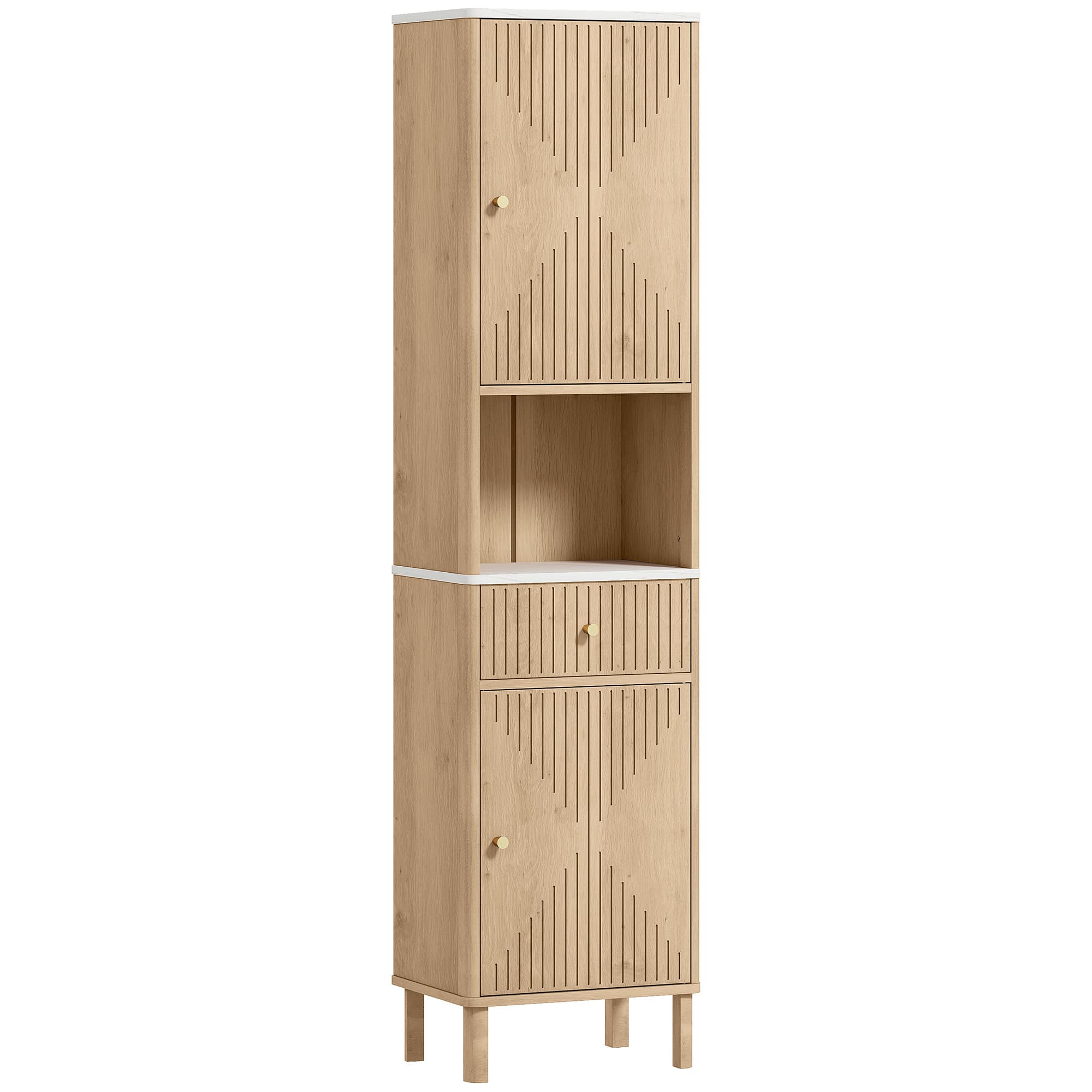 Tall Slim Bathroom Cabinet with Drawer and Open Shelf
