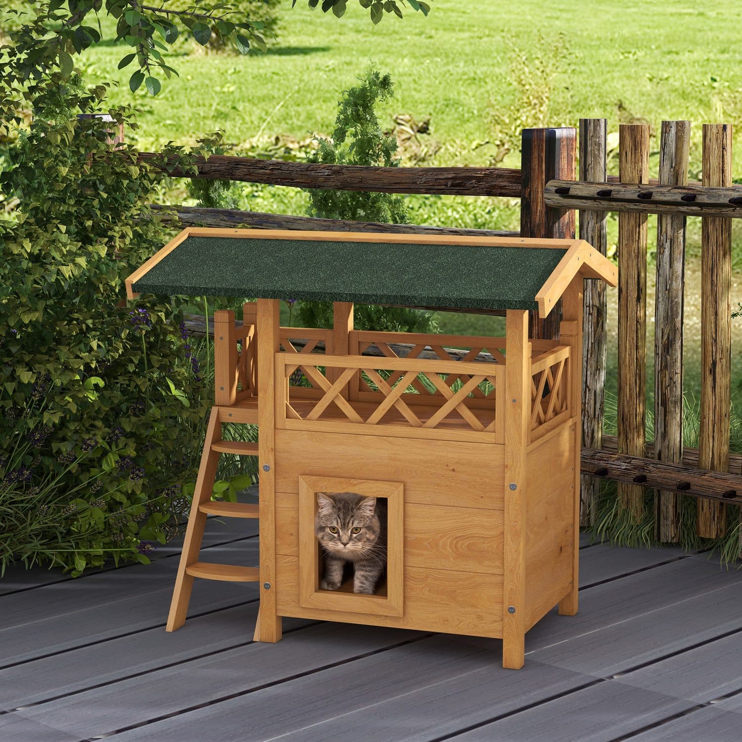 Outdoor Cat House with Balcony and Stairs - image 2