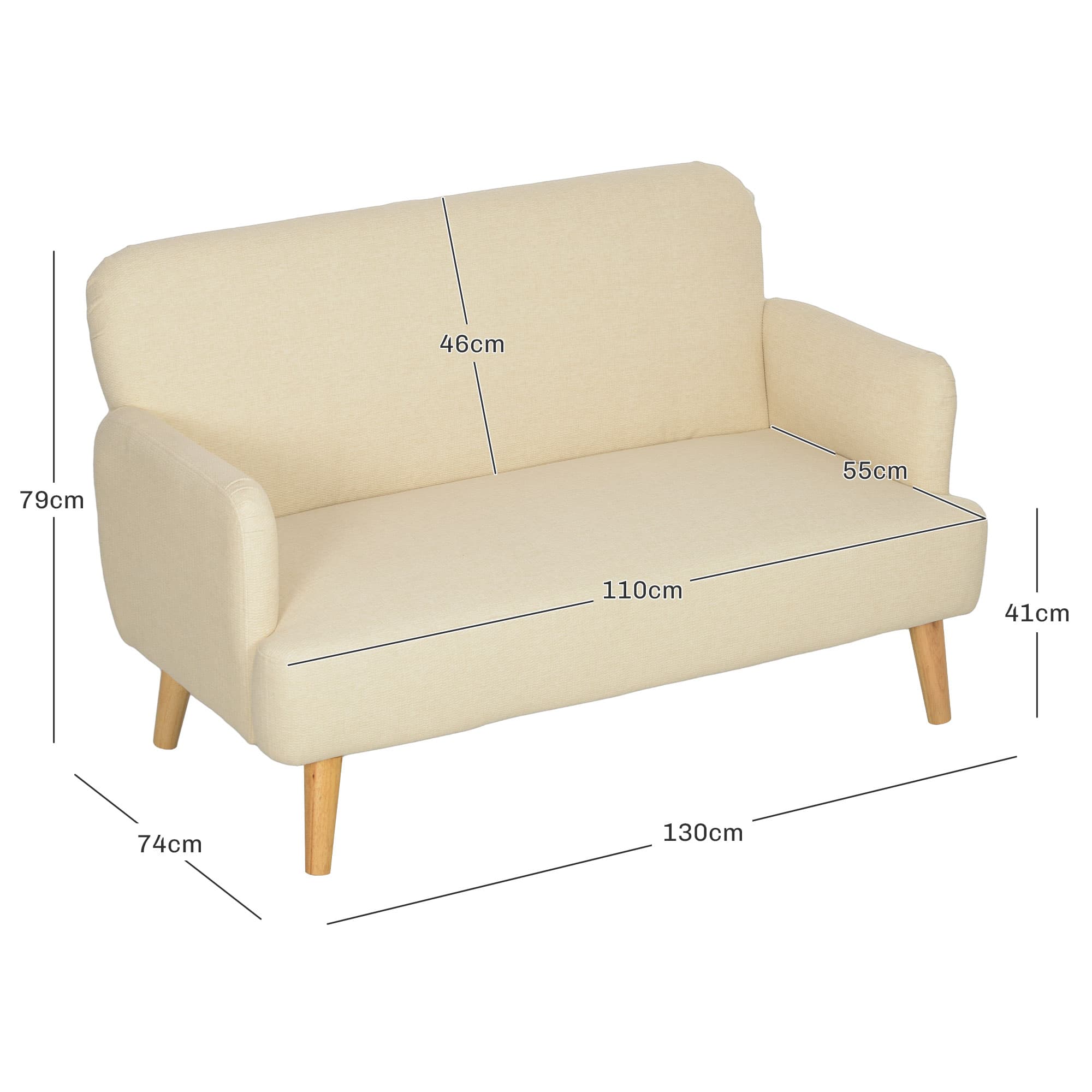 2-Seater Sofa in Cream Woven Fabric with Tapered Wood Legs - image 1