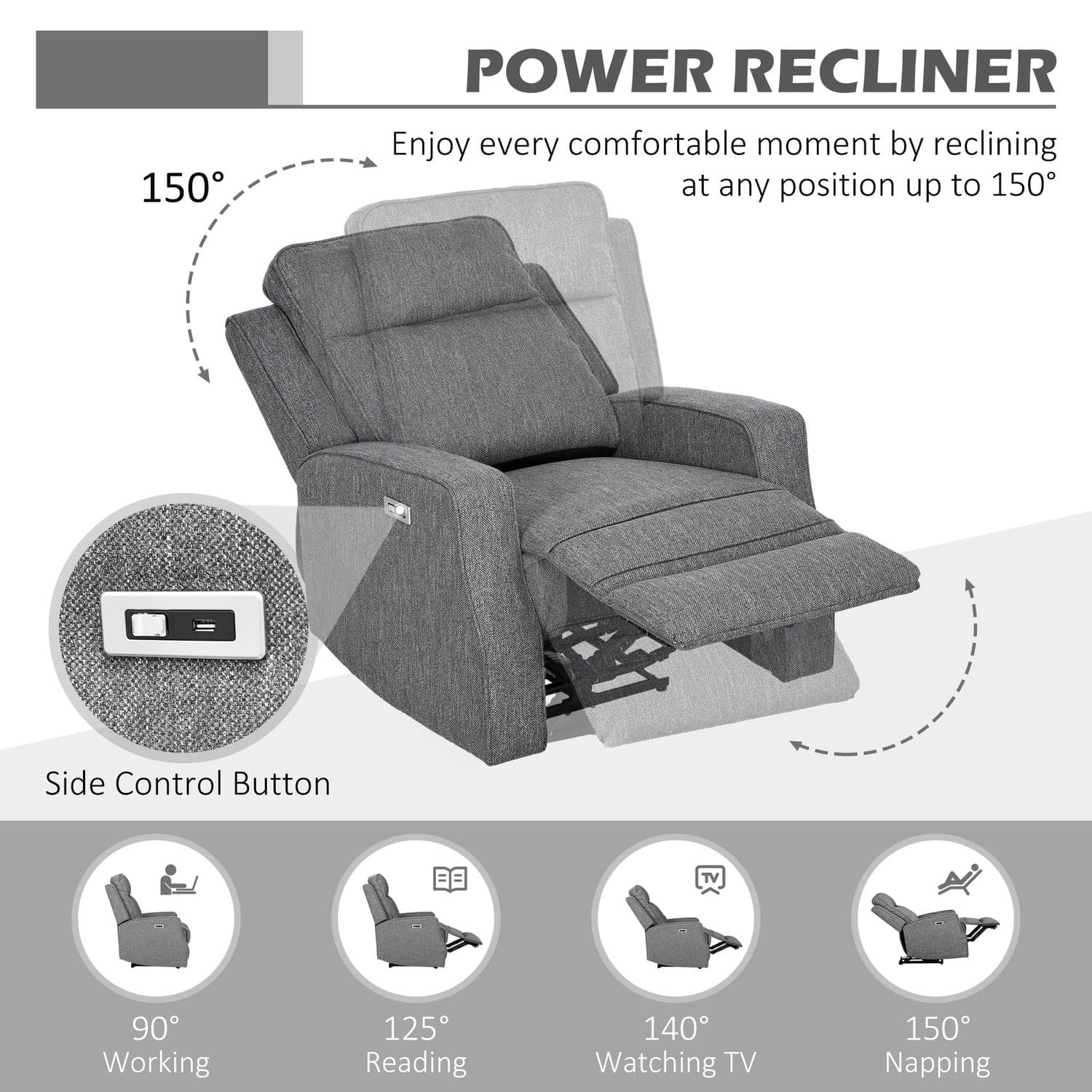 Charcoal Grey Electric Reclining Chair - image 4