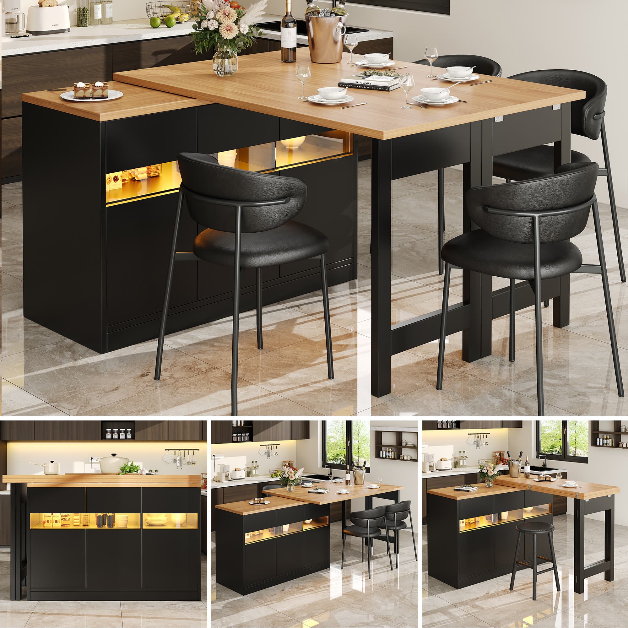 Smart Extendable Bar Table with Swivel & LED Lights