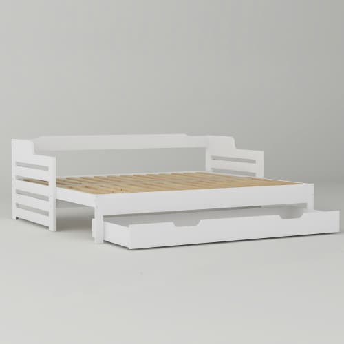 White Solid Wood Day Bed with Pull-Out Trundle and Storage Drawer - image 12