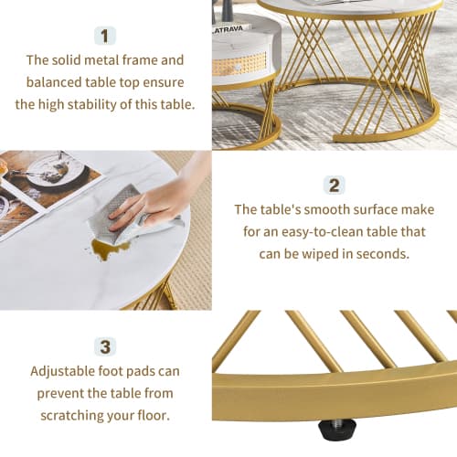 Set of 2 Round Nesting Coffee Tables with Gold Legs & Storage - image 20