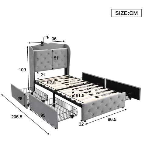 Grey Velvet Single Bed with Smart Storage & USB Charging - image 15