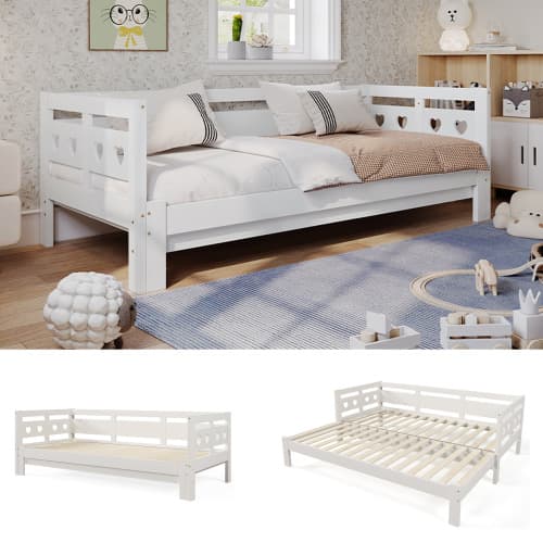 Single Wooden Day Bed with Pull-Out Trundle and Heart Design