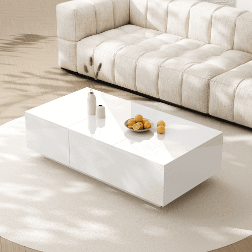 White High Gloss Coffee Table with Hidden Storage - image 23
