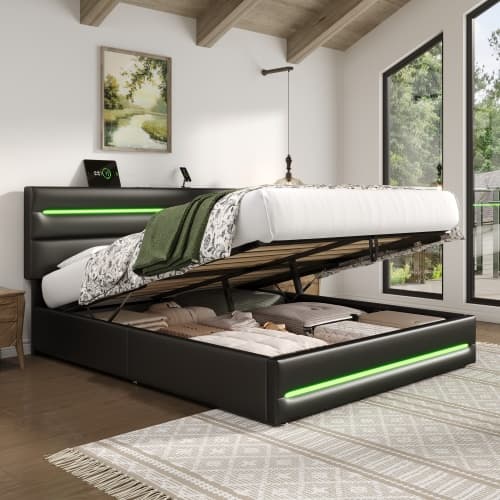 Smart King Size Ottoman Bed with LEDs, USB & Hydraulic Storage - image 11