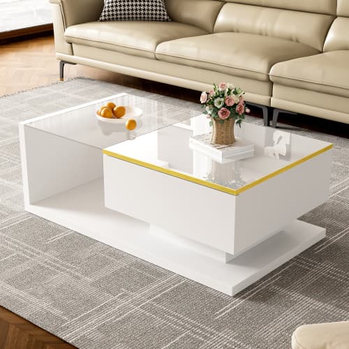 Modern High Gloss Coffee Table with Glass Top and LED Lighting - image 1