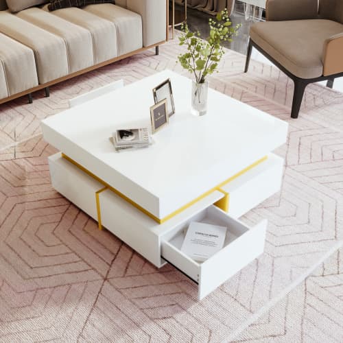 Modern Square High Gloss Coffee Table with Storage - image 9
