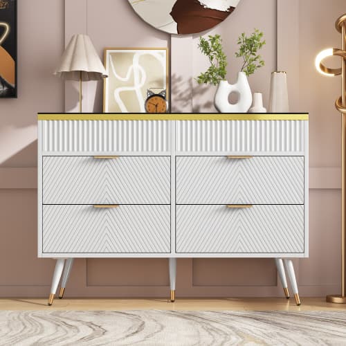 Contemporary White 6-Drawer Sideboard Cabinet - image 21