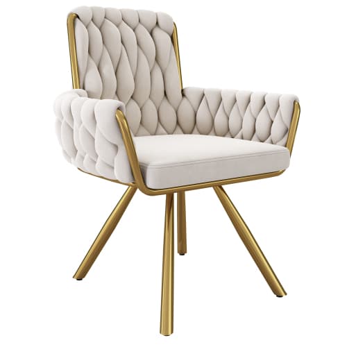 Modern Swivel Armchair in Beige Velvet with Metal Legs - image 12