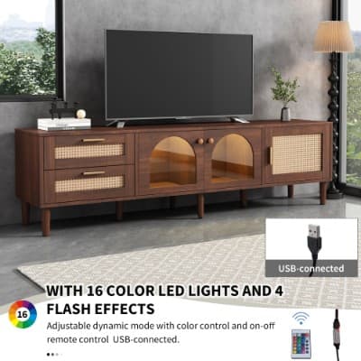 Stylish TV Cabinet for 80-inch TVs with Rattan & LED Lights - image 9