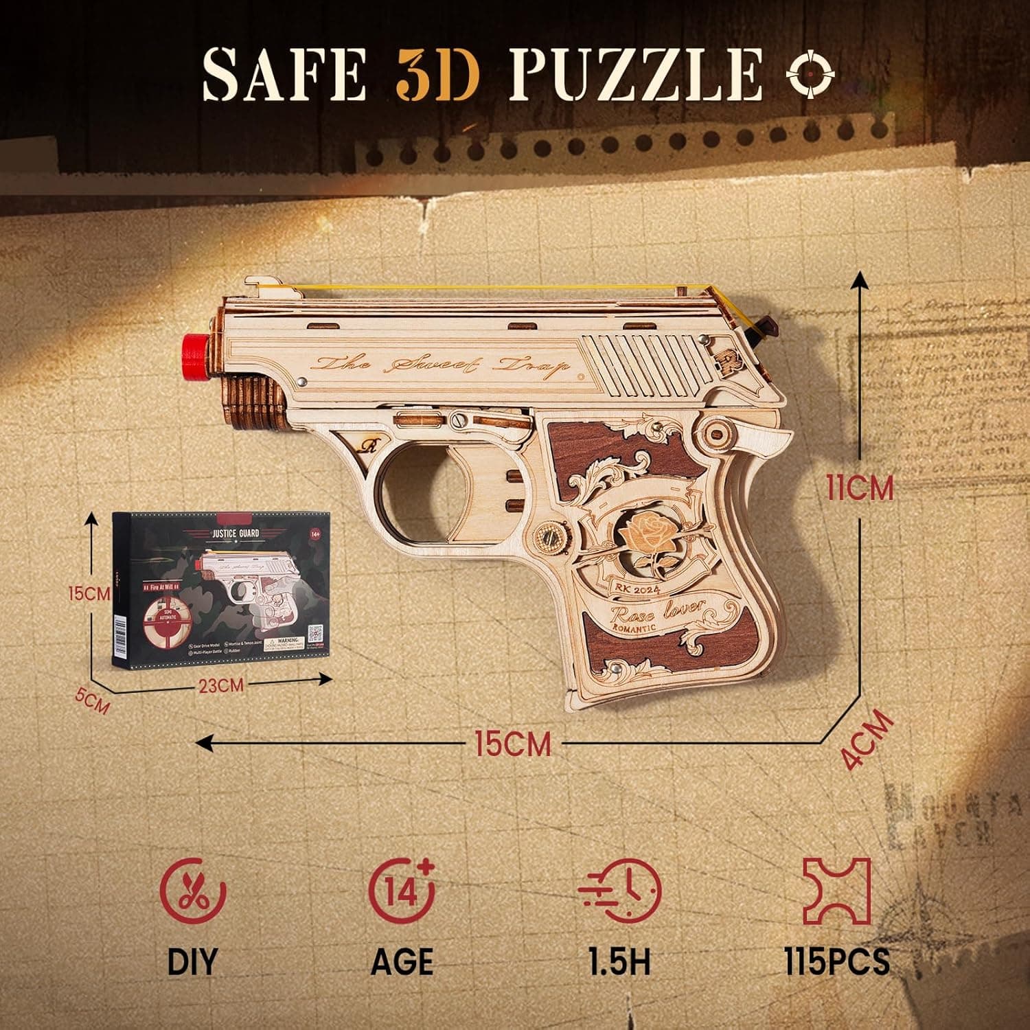 Mechanical Wooden Gun 3D Puzzle by Robotime - image 6