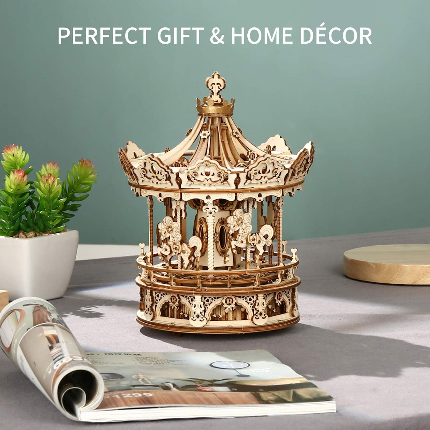 Romantic Carousel 3D Wooden Puzzle Music Box - image 14