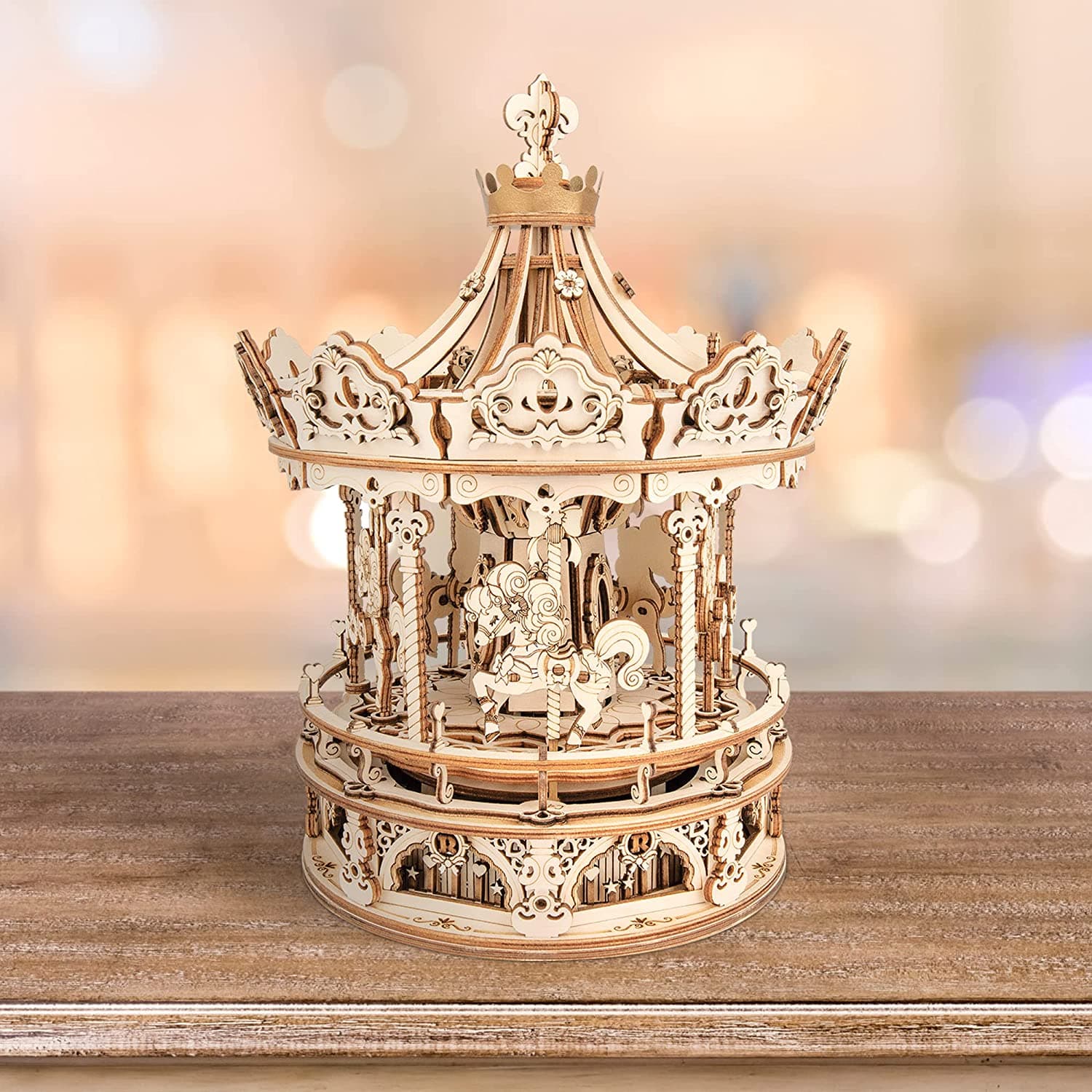 Romantic Carousel 3D Wooden Puzzle Music Box - image 1