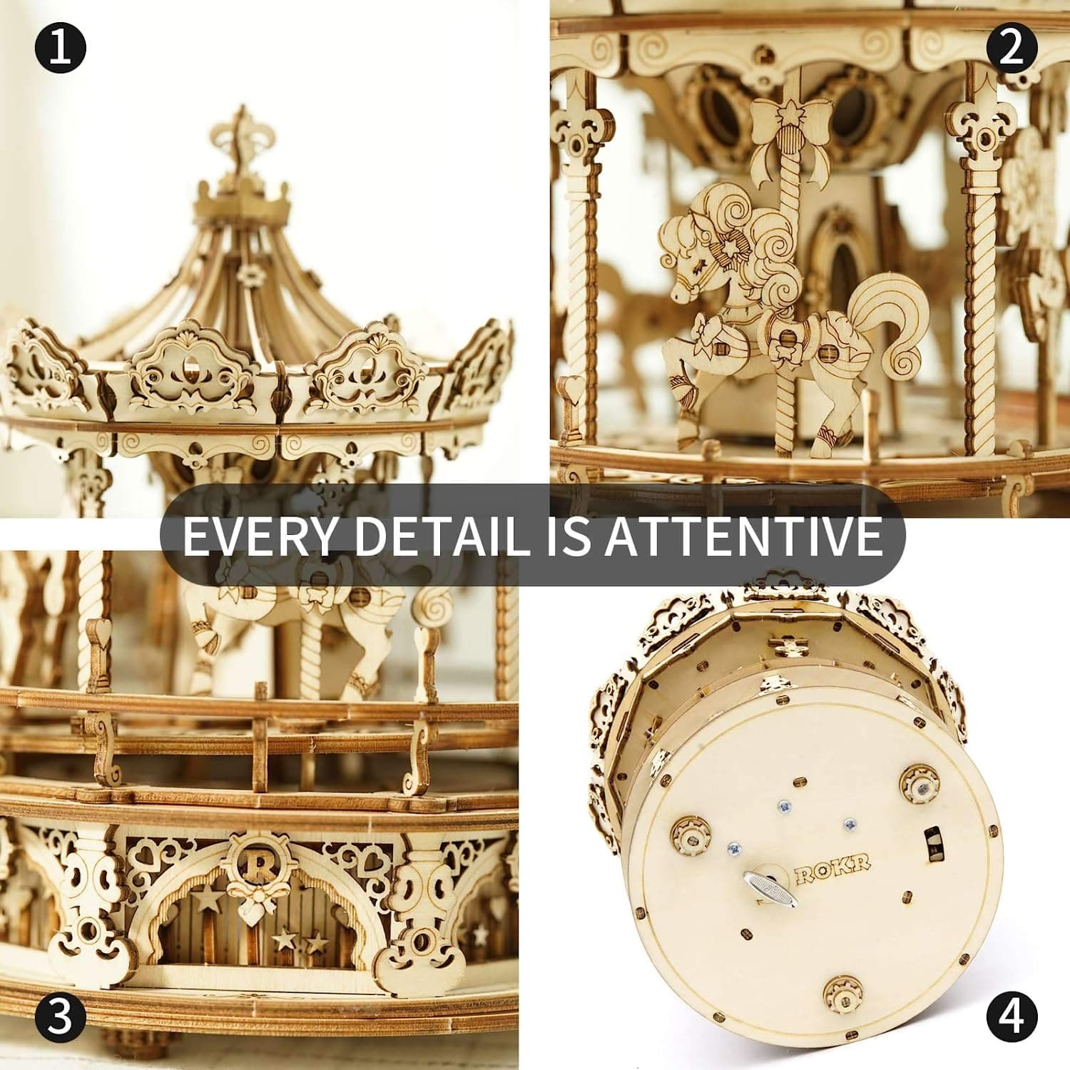 Romantic Carousel 3D Wooden Puzzle Music Box - image 3